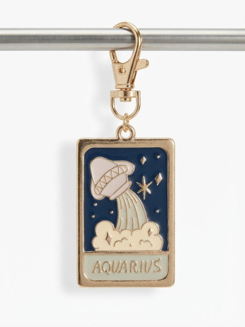 NWT Aquarius Zodiac Tarot Card Enamel Metal Keychain/Bag Charm (0416)